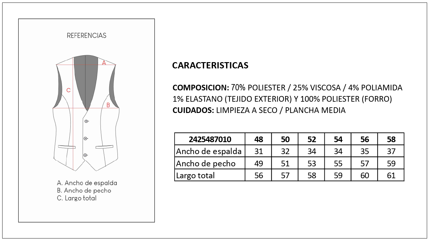 Tabla de Talles Chaleco de Vestir Hombre Britches